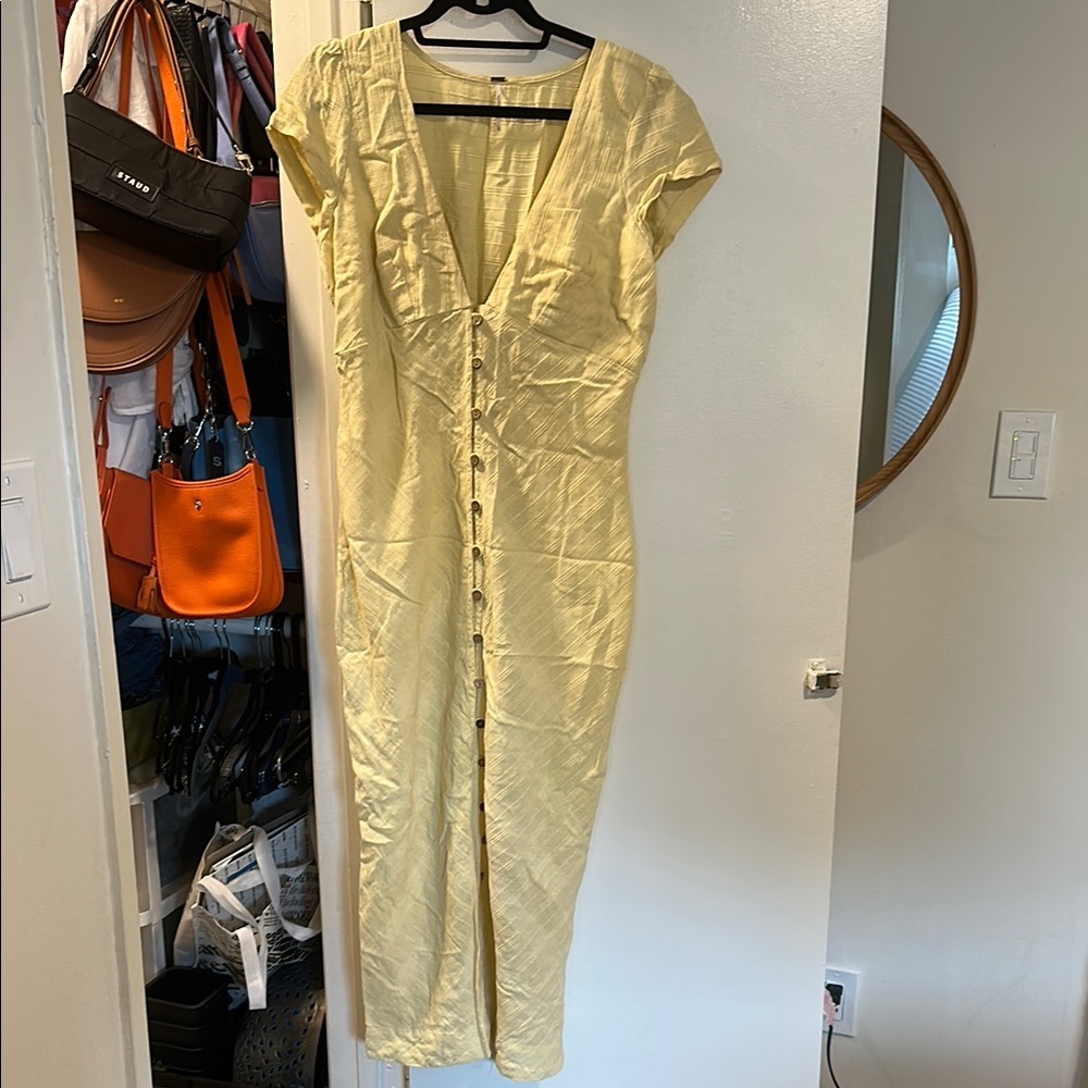 Free People Yellow Button-Front Midi Dress